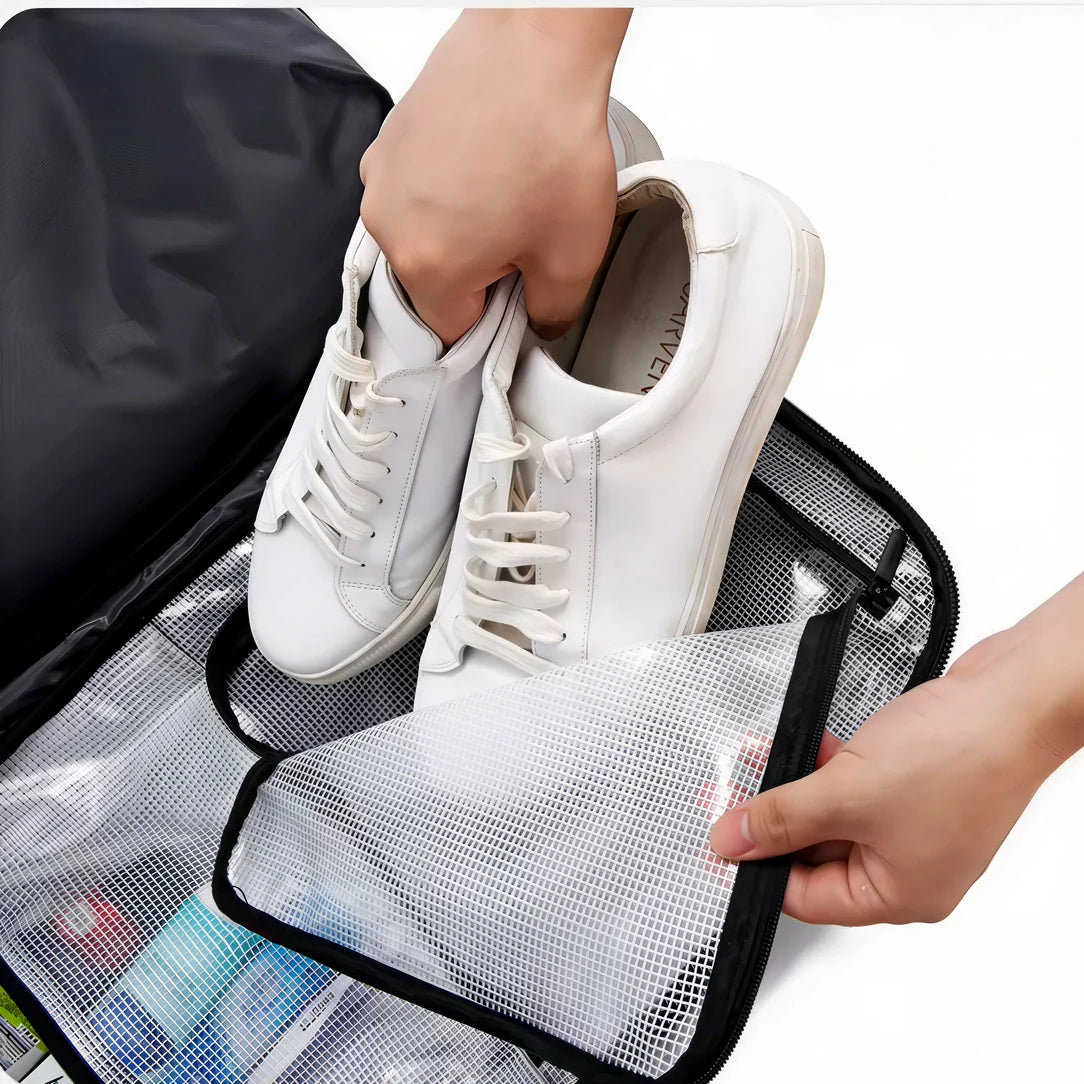 Sac à dos cabine sous vide AirTrail en maille claire avec bordure noire et zip, antivol pour voyage