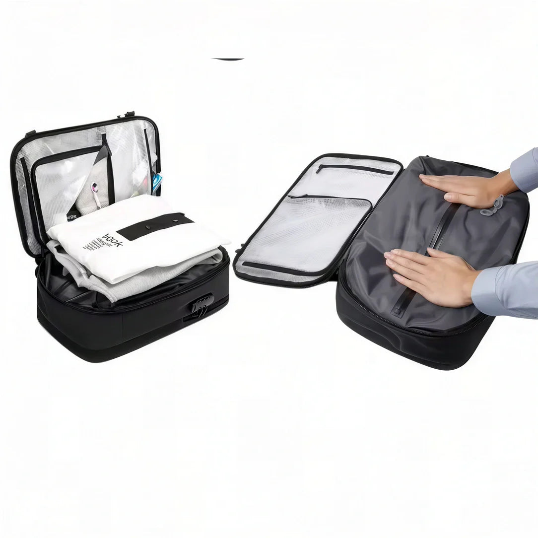 Sac à dos cabine AirTrail sous vide avec antivol, intérieur plastique clair et doublure blanche