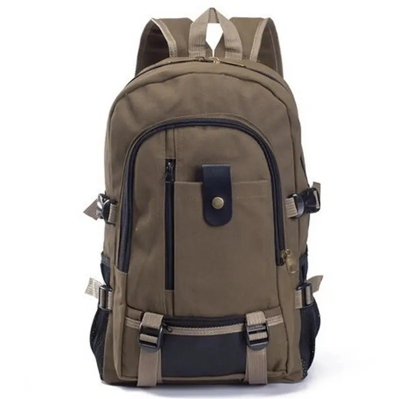 Sac à dos cartable homme en toile en canvas marron et noir avec plusieurs compartiments