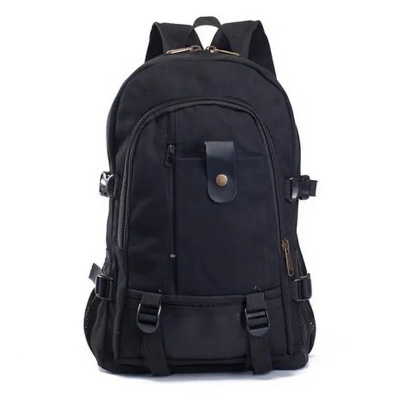 Sac à dos cartable homme en toile noir avec plusieurs compartiments et bretelles ajustables