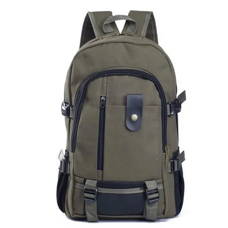 Sac à dos cartable homme en toile olive vert avec plusieurs compartiments et bretelles ajustables