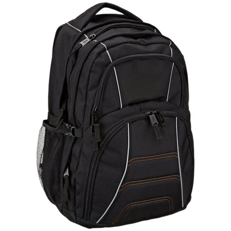 Sac à dos cartable homme noir avec plusieurs compartiments zippés et accents réfléchissants