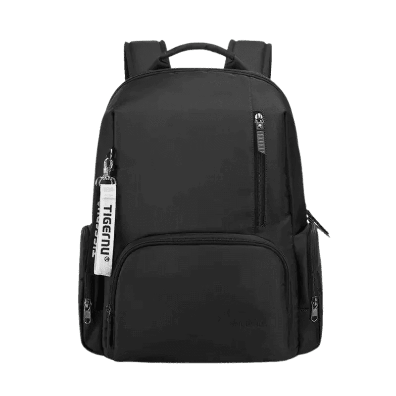 Sac à dos chic noir à plusieurs compartiments avec poignée et poches latérales