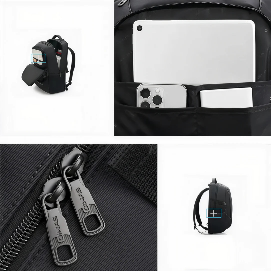 Sac à dos collège ergonomique PackWorld noir avec compartiments pour ordinateur et téléphone