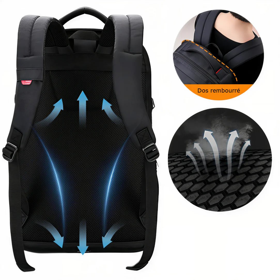 Sac à dos collège ergonomique PackWorld noir avec dos et bretelles respirantes