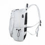 Sac à dos collège MoovePack gris clair avec accents noirs, poches et port USB externe