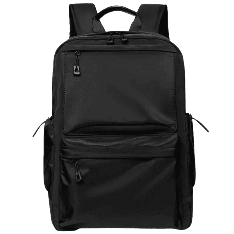 Sac à dos cours noir élégant avec plusieurs compartiments zippés et poignée supérieure