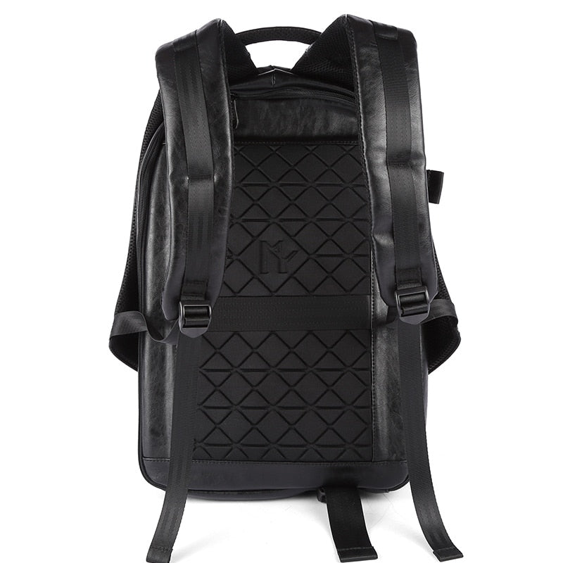 Sac à dos cuir homme luxe noir avec bretelles rembourrées et panneau arrière matelassé