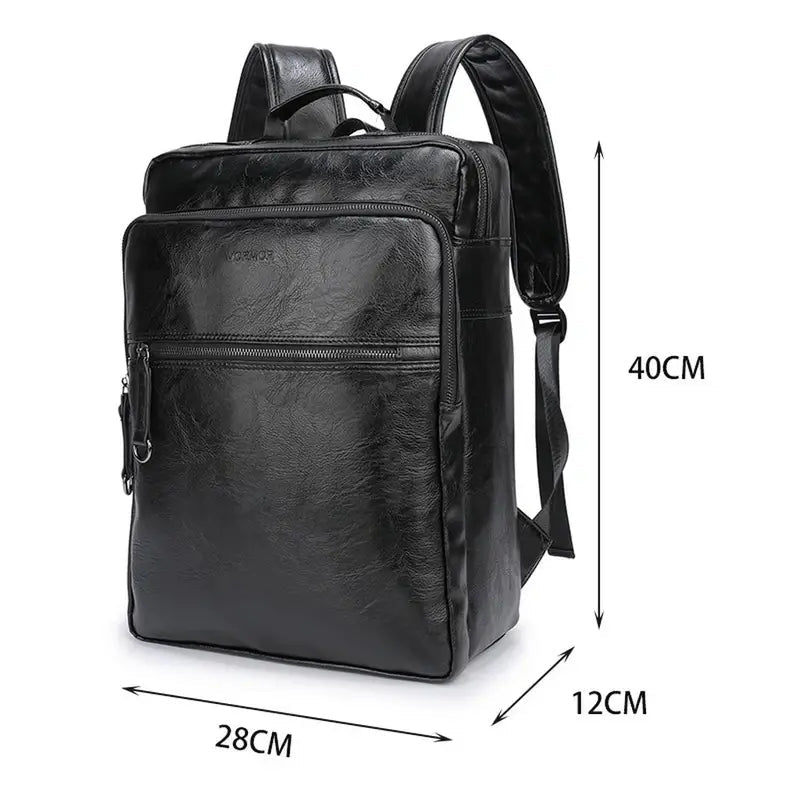 Sac à dos cuir homme en cuir noir avec plusieurs compartiments zippés et bretelles ajustables