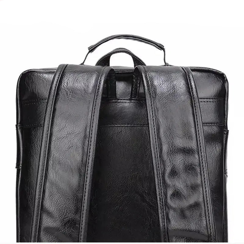 Sac à dos cuir homme en cuir noir avec bretelles ajustables et poignée supérieure