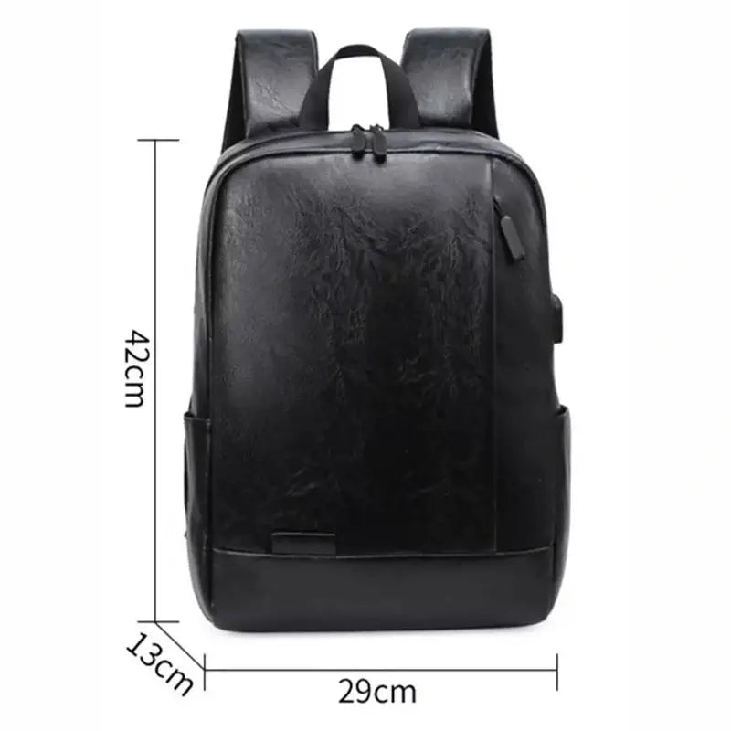 Sac à dos cuir homme ordinateur noir avec port de chargement USB et plusieurs compartiments