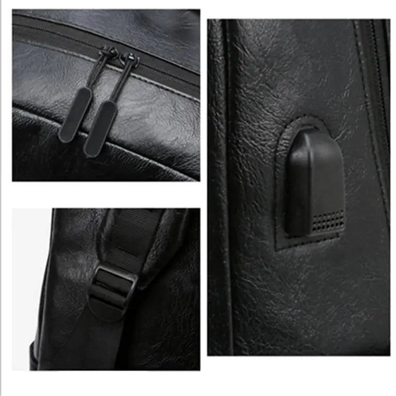 Sac à dos cuir homme ordinateur avec zips, bandoulière ajustable et port USB externe