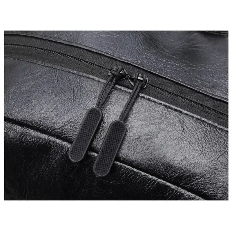 Sac à dos cuir homme ordinateur en faux cuir noir avec deux tirettes de fermeture