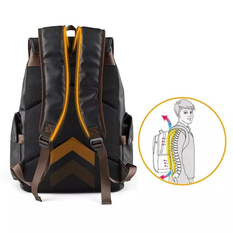 Sac à dos cuir homme vintage noir et marron avec support dorsal ergonomique