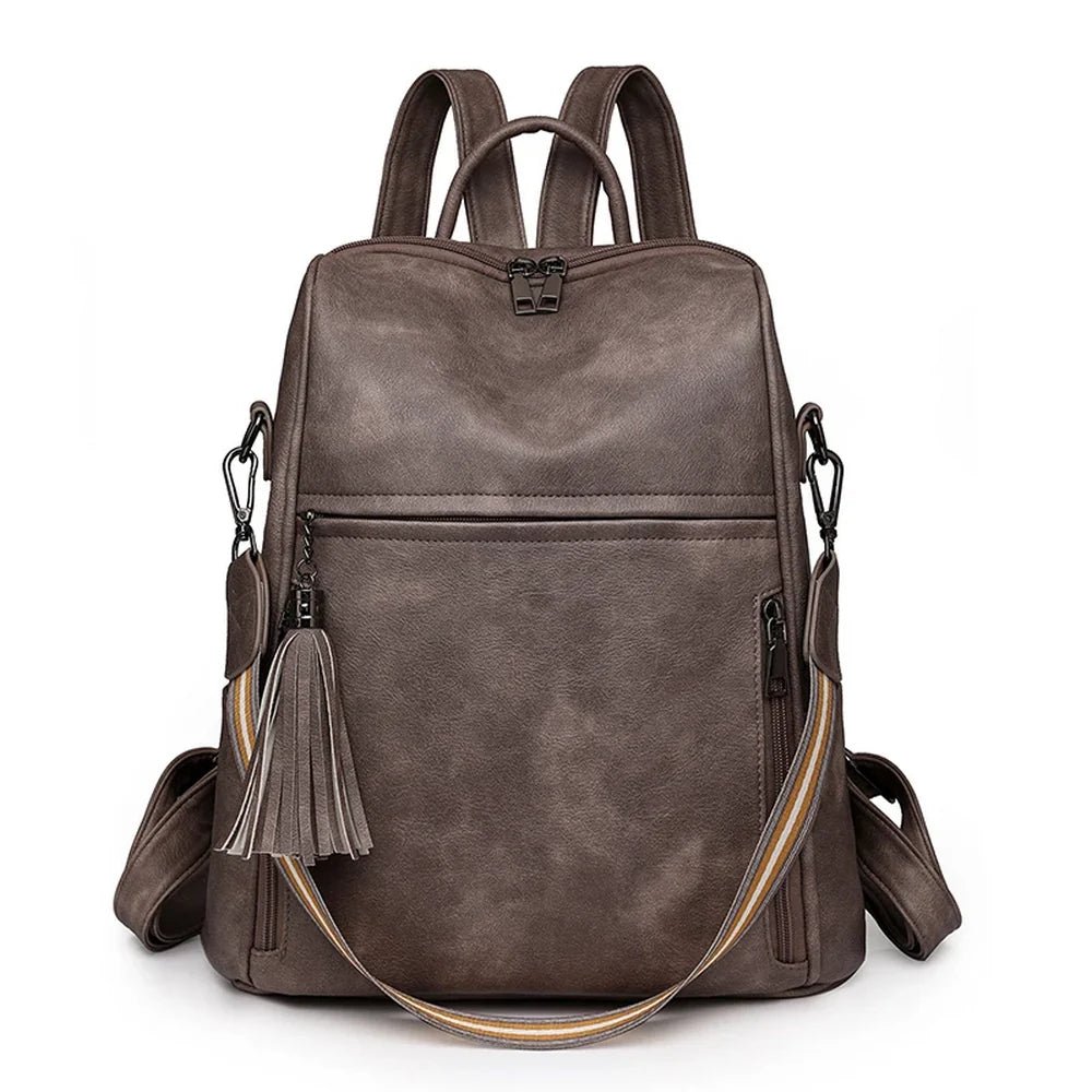 Sac à dos cuir souple en faux cuir marron foncé anti-vol avec bandoulière détachable
