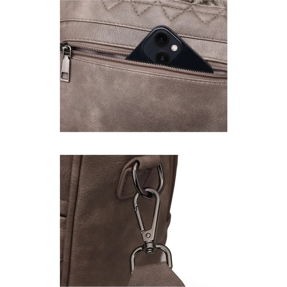Sac à dos cuir souple avec poche extérieure pour téléphone et clip métal pour épaule