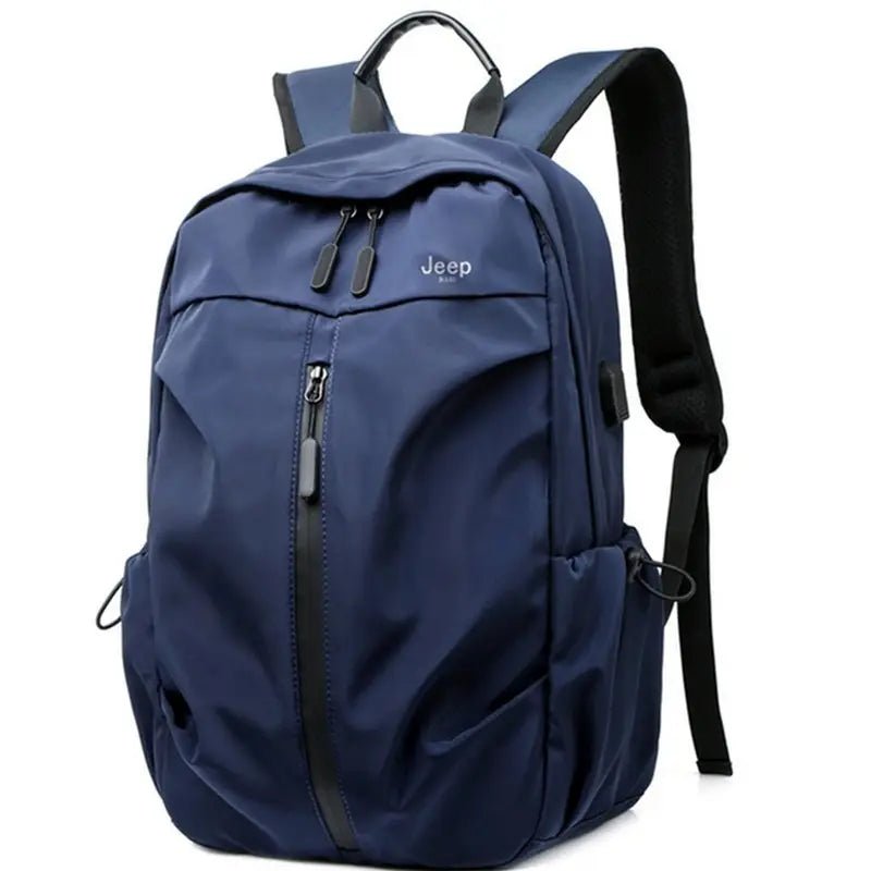 Sac à dos de cours moderne navy bleu avec plusieurs compartiments zippés et poches latérales