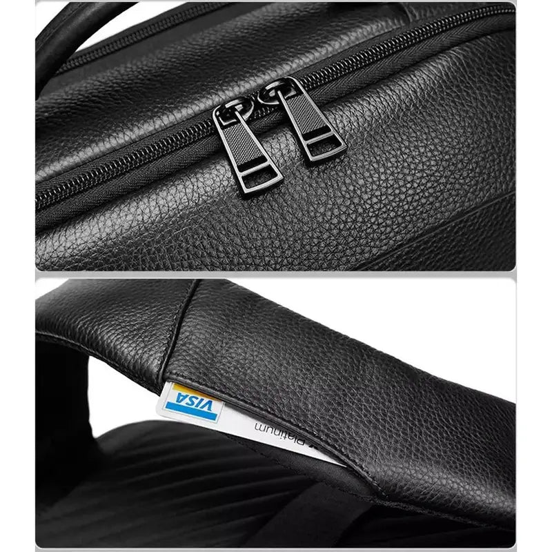 Sac à dos de luxe pour ordinateur en cuir noir avec compartiment zippé et poche secrète