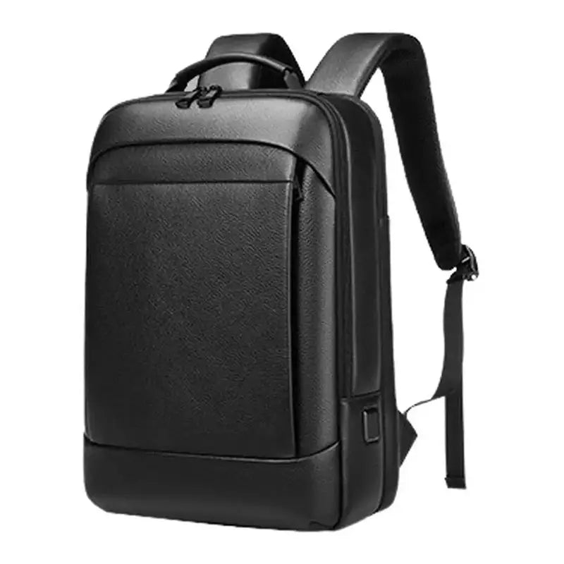 Sac à dos de luxe pour ordinateur en faux cuir noir avec poche frontale et port USB