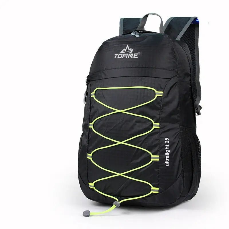 Sac à dos de randonnée ultra-léger 25L noir avec cordons élastiques jaunes