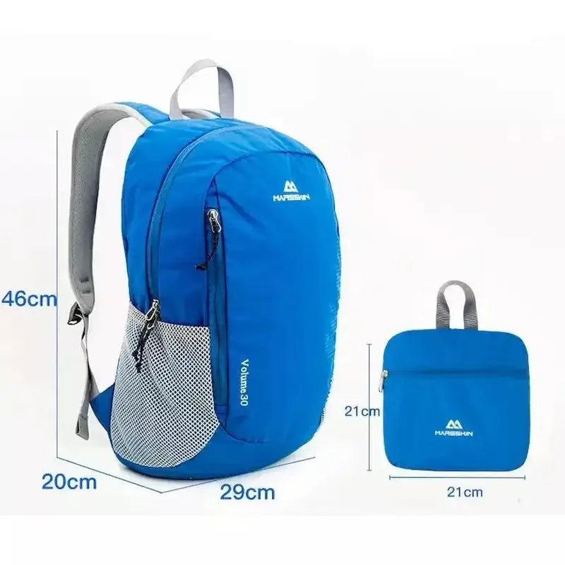 Sac à dos de randonnée ultra-léger bleu pliable avec poches latérales en mesh