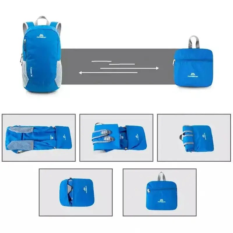 Sac à dos de randonnée ultra-léger pliable en bleu se transforme en pochette compacte