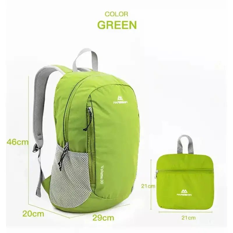 Sac à dos de randonnée ultra-léger vert pliable avec poches latérales en mesh