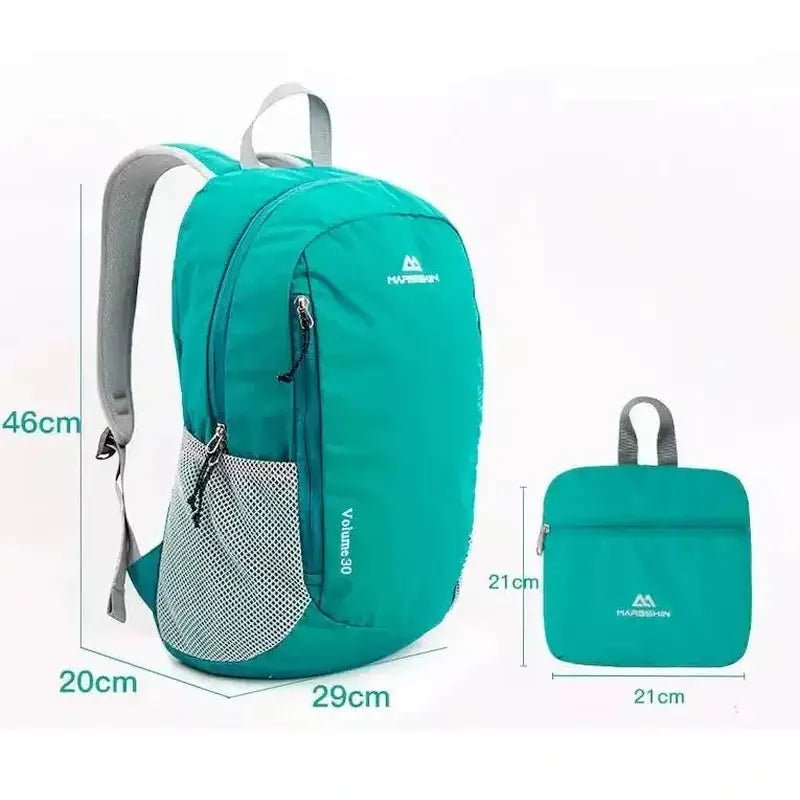 Sac à dos de randonnée ultra-léger vert teal pliable avec poches latérales en mesh