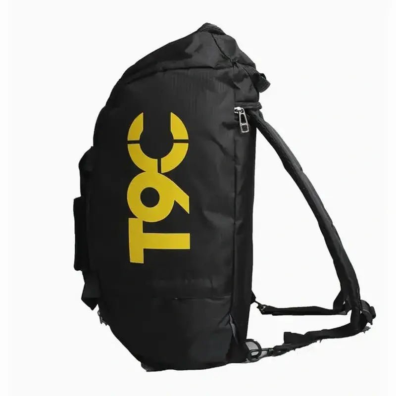Sac à dos de sport homme noir avec logo jaune T9C et bretelles épaisses