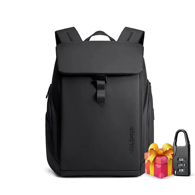 Sac à dos de travail femme noir avec fermeture à rabat, serrure et cadeau assorti