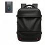Sac à dos en cuir noir avec coutures rouges et port USB antivol 40L