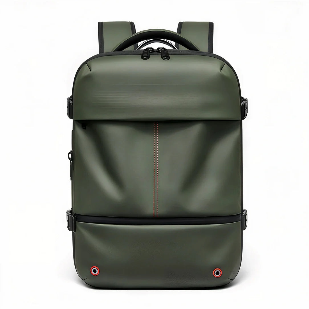Sac à dos cabine antivol 40L vert olive avec coutures rouges