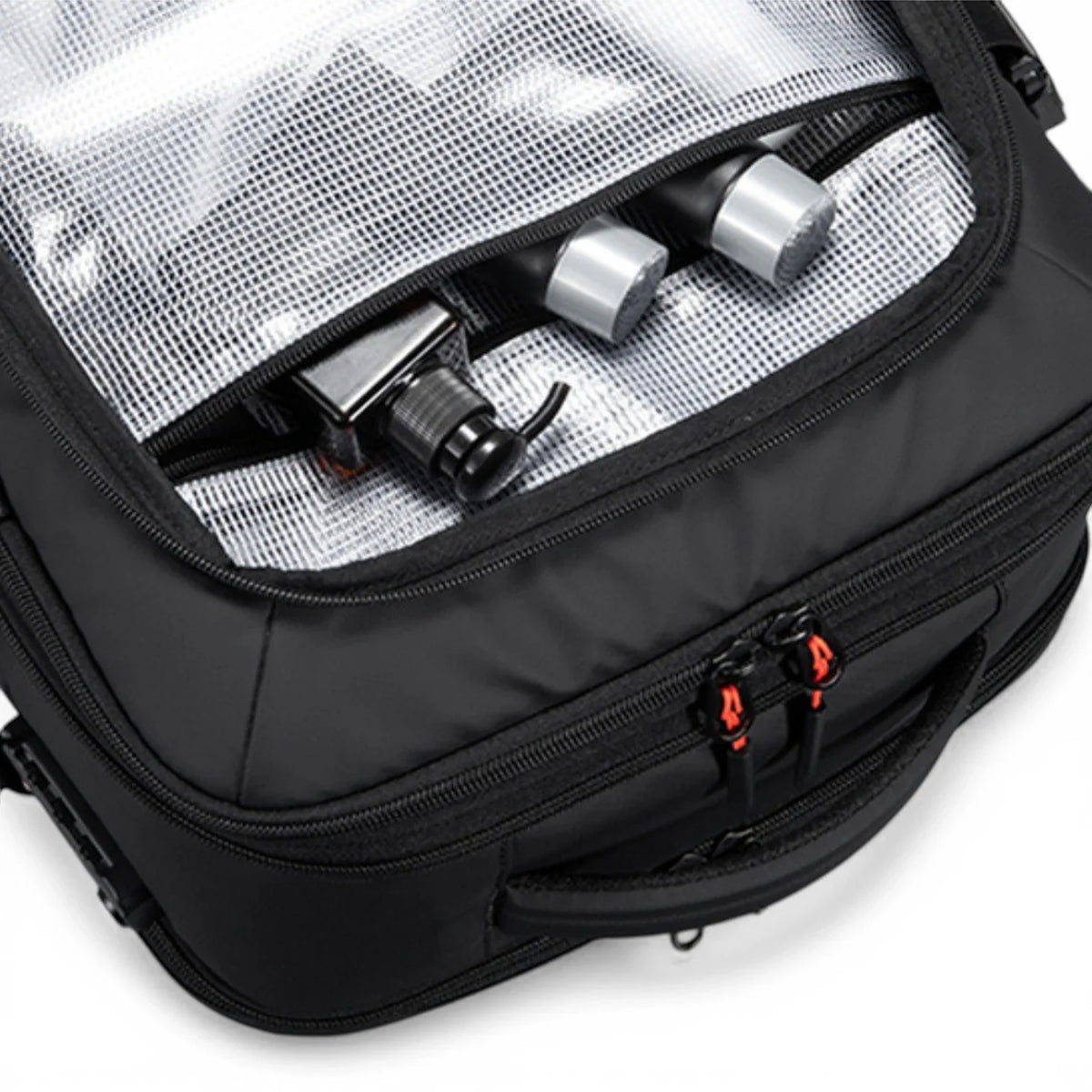 Sac à dos Kings Travel Pack antivol avec bouteilles argentées dans poche mesh transparente