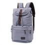 Sac à dos de voyage en toile bleu clair avec bretelles marron et poches extérieures