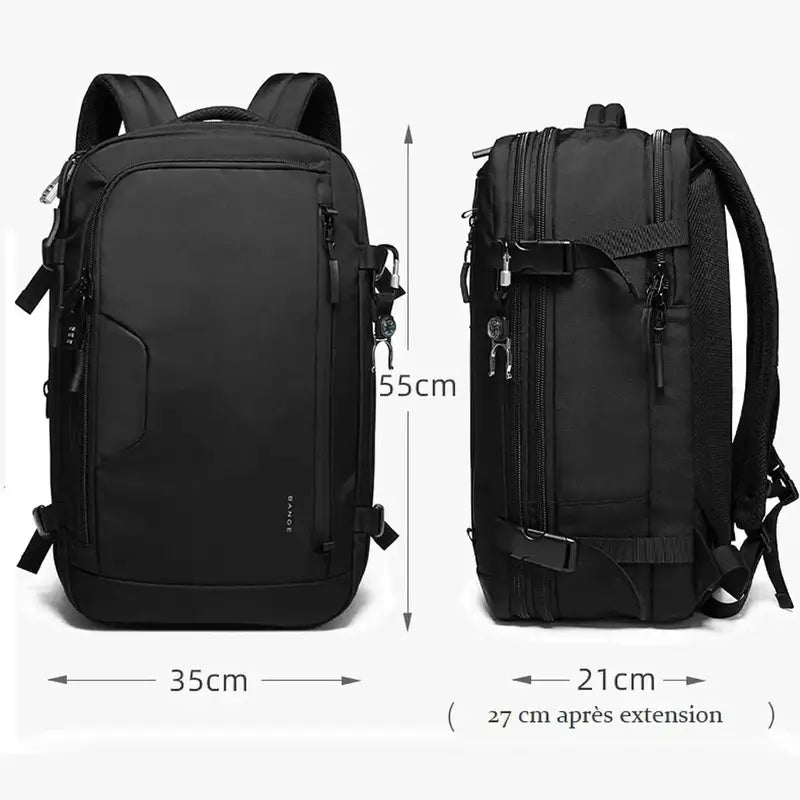 Sac à dos de voyage extensible 17 pouces noir avec plusieurs compartiments et bretelles ajustables