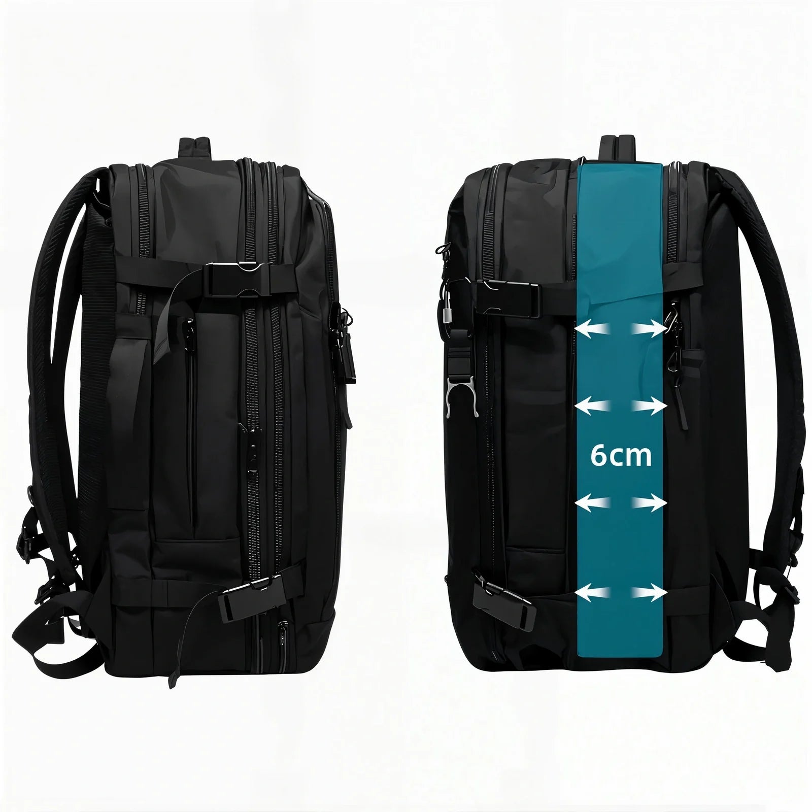 Sac à dos de voyage extensible 17 pouces noir avec bretelles de compression réglables