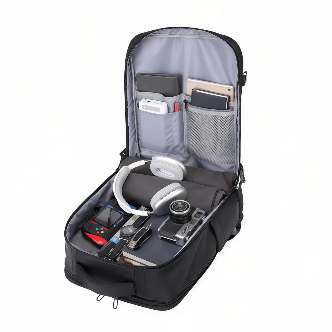 Sac à dos voyage grand format BG XMC noir et gris avec compartiments rembourrés et poches maillées ventilées