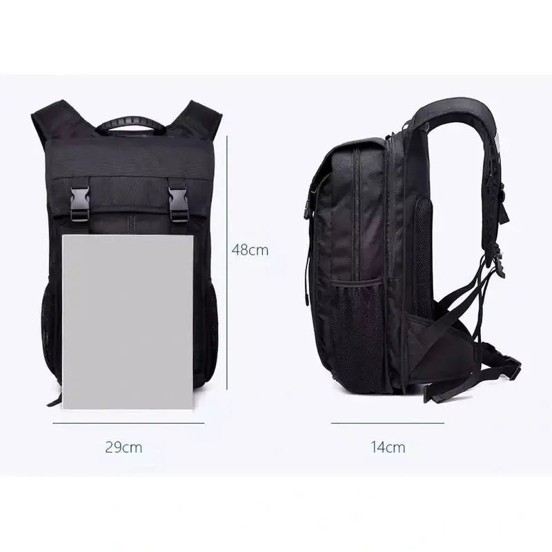 Sac à dos design noir avec plusieurs compartiments et bretelles réglables