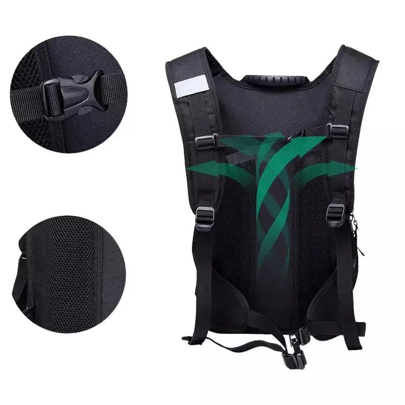 Sac à dos design avec gilet dhydratation tactique noir, bretelles ajustables et dos en mesh respirant