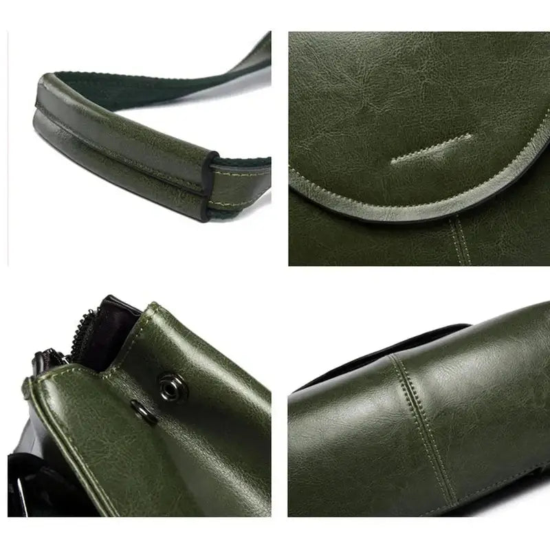 Sac à dos élégant en similicuir vert foncé avec détail de la bandoulière, de la fermeture magnétique et de la couture