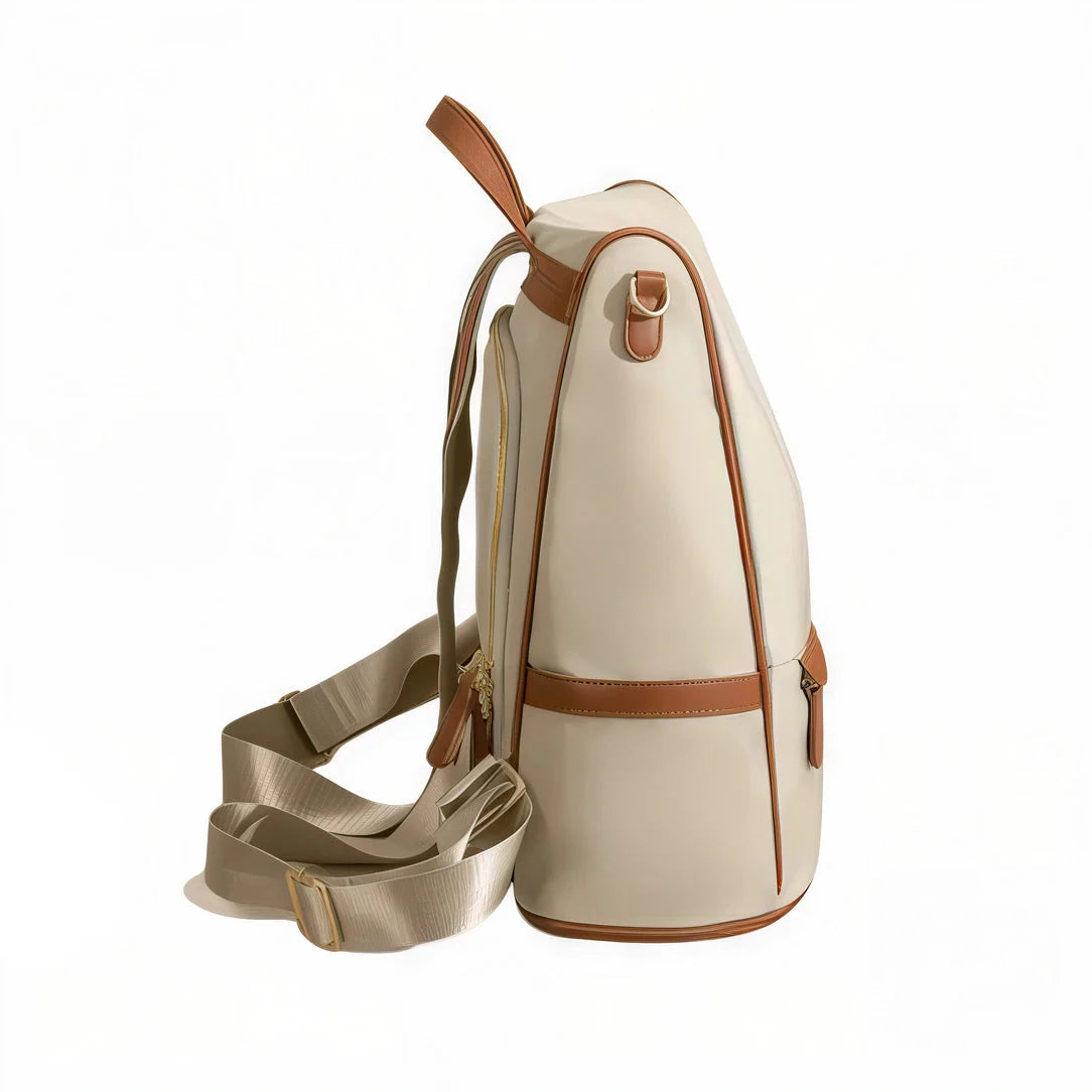 Sac à dos Elenya Vison en toile crème avec accents cuir marron