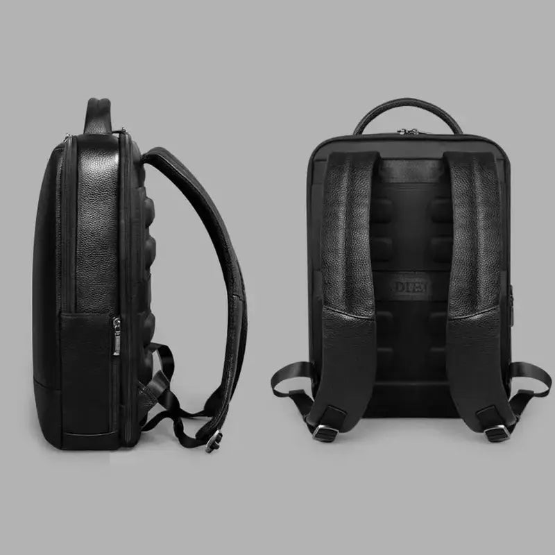 Sac à dos en cuir noir véritable avec bretelles rembourrées pour un confort optimal