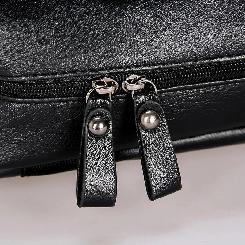 Sac à dos en cuir pour homme avec sacoche noire en cuir et deux tirettes de fermeture éclair
