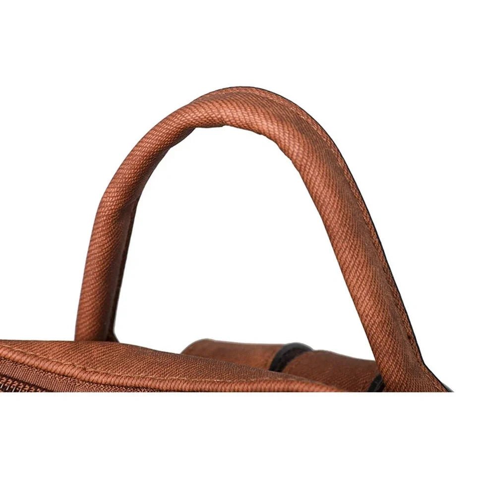 Poignée en textile marron du sac à dos en cuir végétal