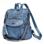 Sac à dos en cuir végétal bleu en faux cuir convertible avec poches et tassel décoratif