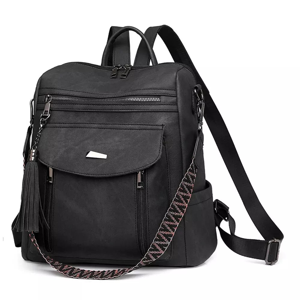 Sac à dos en cuir végétal avec poches zippées et bandoulière amovible à motif