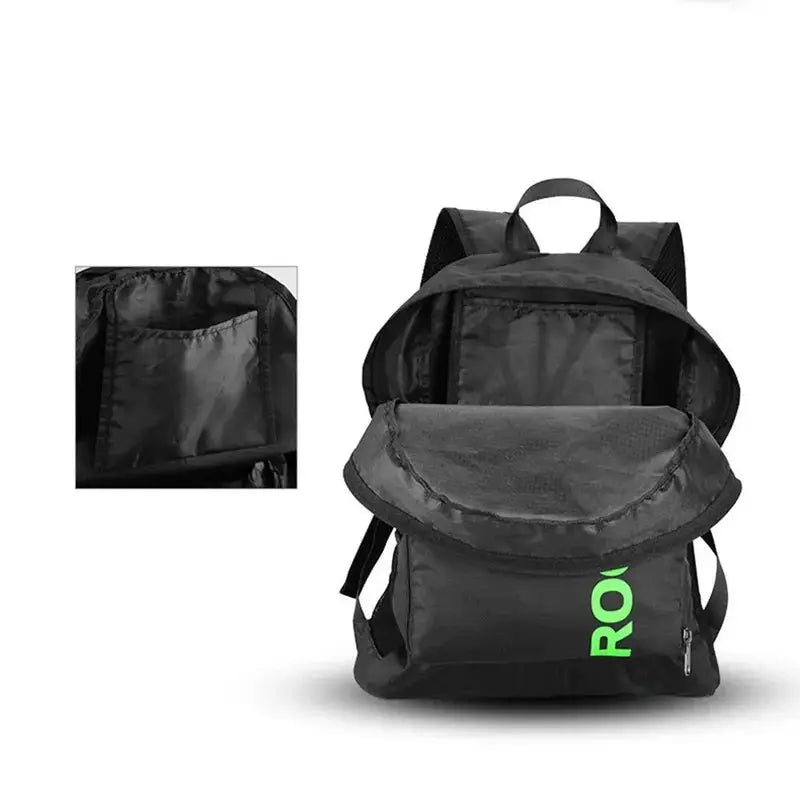 Sac à dos en nylon pliable noir avec plusieurs compartiments et poches internes