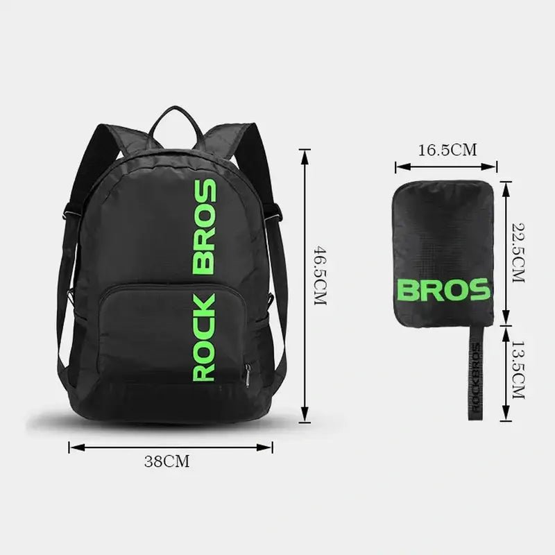 Sac à dos en nylon pliable noir avec lettering vert ROCK BROS