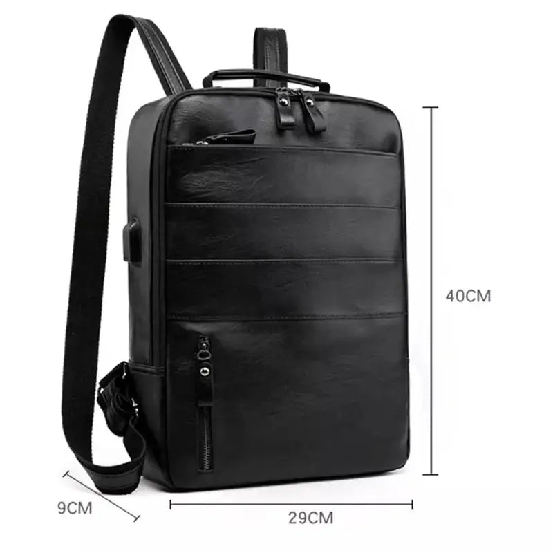 Sac à dos en simili cuir homme antivol avec port USB externe et plusieurs compartiments