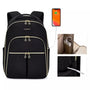 Sac à dos en tissus femme noir avec quilting, zippers dorés et port de charge USB intégré
